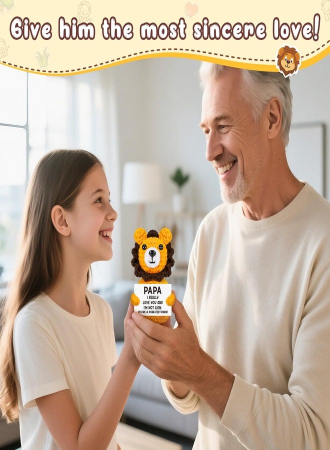BdayPtion Grandpa Christmas Papa Gifts from Grandkids, Grandpa Birthday Xmas Stocking Stuffers Present from Granddaughter Grandson, Fathers Day Best Papa Ever Gifts, Funny Grandfather Crochet Lion - Image 5